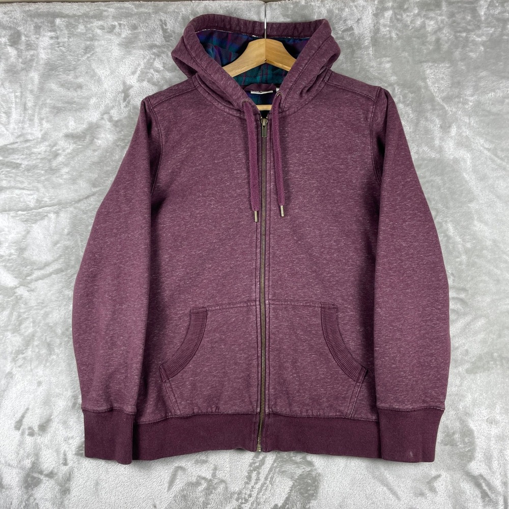 LL Bean Full Zip Hoodie Womens L Purple Flannel Lined 508038 Heavyweight